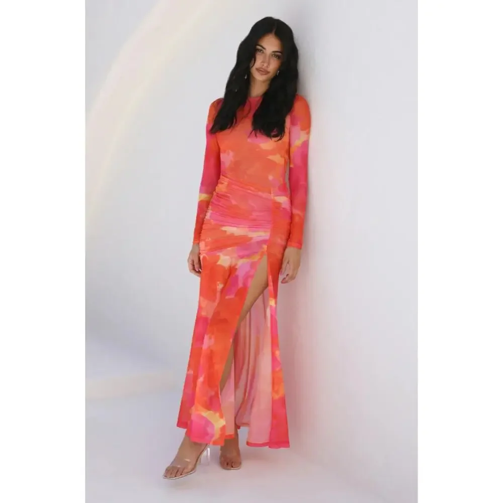 RUNAWAY THE LABEL Olivia Maxi Dress Orange Floral - Picture 5 of 14